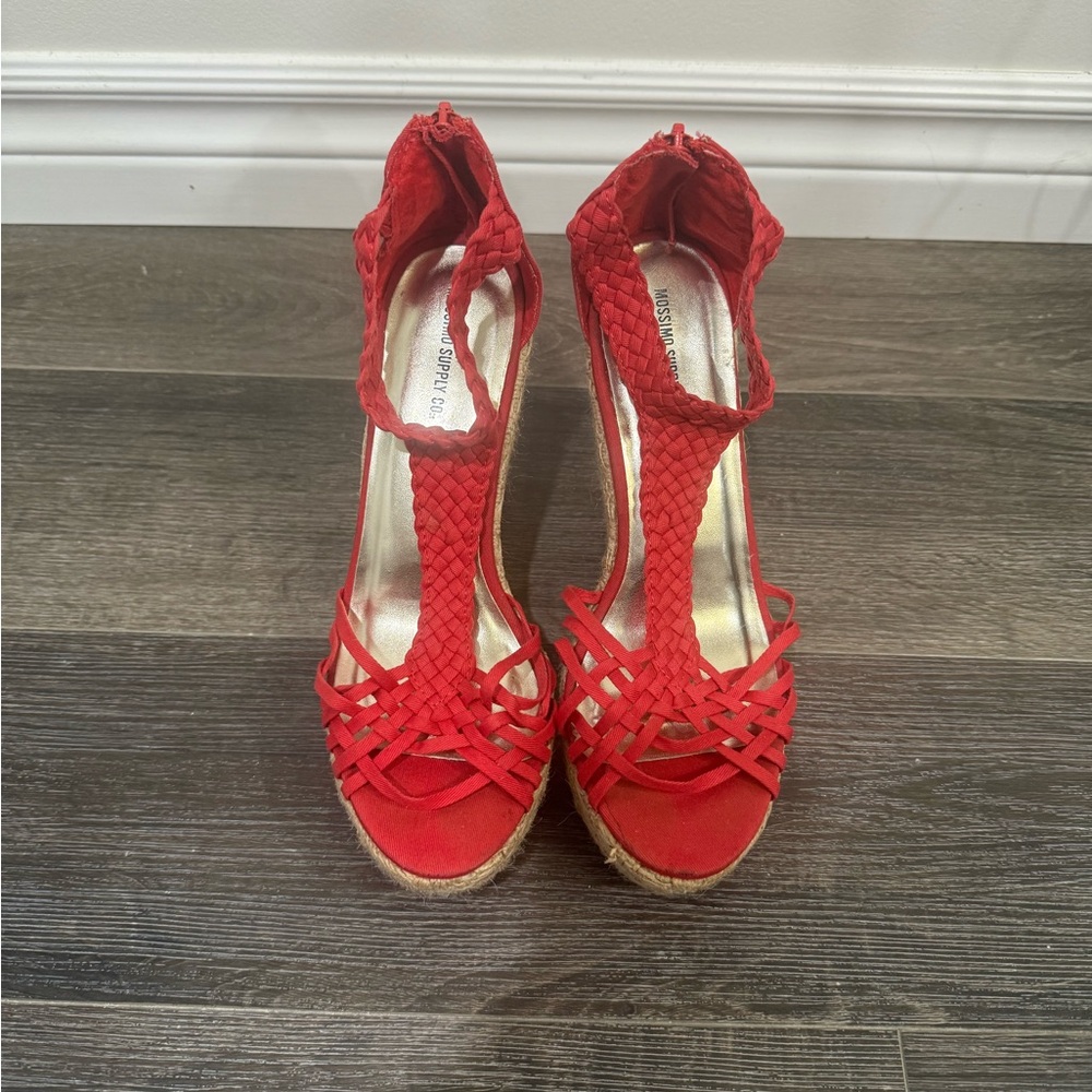 Vibrant Red Wedge Heels with Braided design